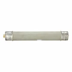E-Rated, fast-acting cylindrical fuse rated 65 A at 15.5 kV AC. Indicating type for visual blown-fuse indication. Used for overcurrent protection in medium voltage circuits such as switchgear, transformers, and motor starters.