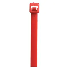 This red cable tie is designed for bundling and securing wires, cables, and hoses in industrial, commercial, and outdoor applications. With an 8-inch nominal length and a 1 15/16-inch maximum bundle diameter, it is suitable for medium-duty cable management tasks. The tie is rated for outdoor use and comes in a pack of 100.