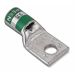 Standard-type one-hole compression lug for terminating 1 AWG stranded copper wire. Features a 5/16 in stud size and is constructed from copper. Suitable for use in power distribution, panel building, and heavy equipment installations.