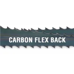 Carbon steel band saw blade with flex back construction for curved cuts in wood. Length 13 ft 1/2 in, width 3/4 in, thickness 0.03 in. Suitable for woodworking and general fabrication requiring precise contours.