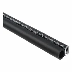This edge trim seal features a PVC outer and an EPDM bulb, providing a rounded profile for sealing and protecting edges on panels, enclosures, and machinery. It has a 3/8 in leg length and a 250 ft overall length. The seal is UL 50E rated and comes in black. Typical applications include industrial equipment, electrical enclosures, and HVAC systems.
