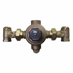 This thermostatic mixing valve blends hot and cold water to a set outlet temperature for point-of-use applications such as showers and sinks. It has a 1 1/4 in outlet connection and includes a PTFE-coated stainless steel shuttle for smooth operation. Suitable for commercial or industrial facilities requiring scald-resistant water delivery.