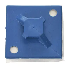 Blue metal-detectable cable tie mount for use with cable ties up to 120 lb tensile strength. Features a 0.3 in slot height and 0.3 in slot width. Dimensions: 1.13 in L x 1.13 in W x 0.34 in H. Supplied in a 100-piece pack.