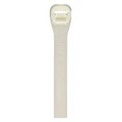 Natural nylon cable tie for bundling wires, cables, and hoses in indoor applications. Standard-duty tie with 0.22 in width, 15 1/2 in length, and 4 1/4 in maximum bundle diameter. Pack of 50. Not for outdoor use.