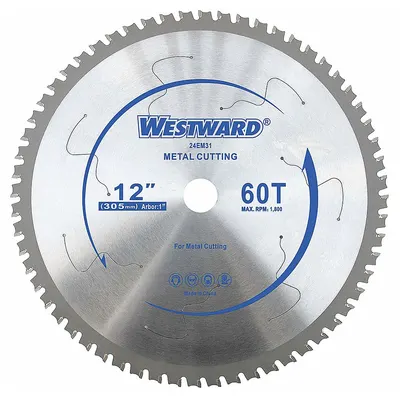 WESTWARD Circular Saw Blade: 12 in Blade Dia., 60 Teeth, 0.09 in Cut Wd, 1 in Arbor Size - Steel & General Metal-Cutting Blades