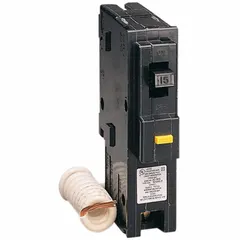 Single-pole, 15 A, 120V AC plug-in miniature circuit breaker from the HOM Series. Provides overload and short-circuit protection for branch circuits in residential and light commercial load centers. Rated 10kA at 120V AC, for use with Homeline load centers.