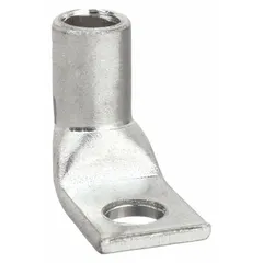One-hole compression lug for terminating 4 AWG stranded copper wire. Standard type with a 1/4 in stud size. Constructed from copper for electrical conductivity. Used in power distribution panels, switchgear, and motor control centers.