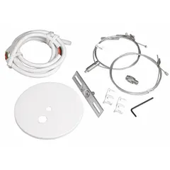 This cable mounting kit is used to suspend luminaires from ceilings or overhead structures. It measures 1/16 inch in width, 48 inches in length, and 48 inches in height. Suitable for commercial and architectural lighting installations requiring adjustable hanging solutions.