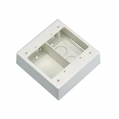 This 2-gang device box is made of plastic in an off-white finish. It mounts via screw-on attachment and is intended for use with Pan-Way® T-45 or LD Profile Raceways. The box provides a junction point for routing and terminating low-voltage cabling in commercial raceway systems.