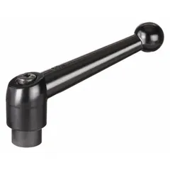 Ball-style adjustable handle with threaded hole for clamping, positioning, and adjusting machine components. Zinc body with steel thread, 5/16"-18 thread size, 64 mm length. Used in jigs, fixtures, and assembly line setups for quick repositioning without tools.