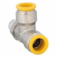 PARKER Push-Fit Tee Fitting: 12 mm OD x 12 mm OD x 1/4 in Pipe Size, Brass, 29 5/32 mm Overall Lg (MPN W171PLP-12M-4R)
