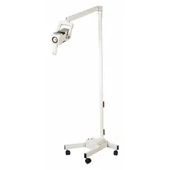 Floor-stand medical light delivering 60,000 lux at 1 meter with a 4300K color temperature and 94 CRI. Operates on 120V AC with 150 W power consumption. Suitable for examination and minor procedure lighting in clinical settings.