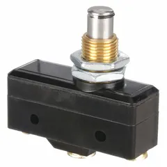 This plunger-actuated snap-action switch features a 1NO/1NC contact configuration and screw-type electrical connection. Rated for 20 A at 480 V AC, it is suited for industrial control circuits, automation systems, and machine safety interlocks where mechanical plunger actuation detects position or limit conditions.