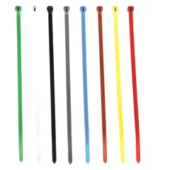 This cable tie assortment kit includes 100 pieces of Nylon 6/6 ties with stainless steel barb locking, in assorted colors. Contains (10) 7.3 in yellow ties. Suitable for bundling and securing wires, cables, and hoses in industrial, electrical, and maintenance applications.