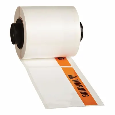 BRADY Pre-Cut Label Stock Roll: Warning, Orange Header, 1 29/32 in x 4 in, 4 in x 1 29/32 in - Brady Warning Precut Label Rolls