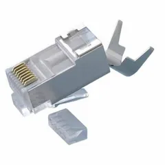 Clear RJ45 modular connector for terminating solid, round Category 7 cable. Supports frequencies up to 600 MHz for high-speed data networks. Pack of 100.