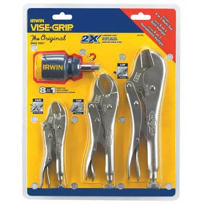 IRWIN Locking Pliers Set: Curved, 1 1/2 in_1 1/8 in_1 7/8 in Max Jaw Opening - Locking Pliers Sets