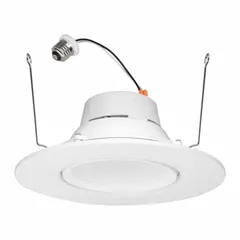 Universal trim module for recessed lighting fixtures. Delivers 900 lumens at 10 watts, replacing a 75W incandescent lamp. Features selectable color temperatures: 2700K, 3000K, 3500K, 4000K, or 5000K. Operates on 120V AC with a 2 7/8 in overall height. Suitable for residential and commercial ceiling installations.