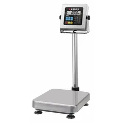 Food scale with a 13 in wide by 16 3/4 in deep weighing surface. Readability of 0.02 kg/0.05 lb/1 oz. IP65 rated for washdown environments. RS-232 port for data output. Suitable for commercial kitchens and food processing.