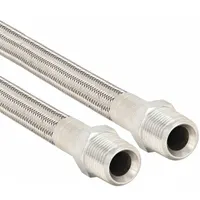 This flexible hose assembly features a PTFE tube and a 301 stainless steel cover, providing nonconductive smooth bore construction. With an 18-inch length, it operates within a temperature range of -65° to 450°F. Suitable for fluid transfer applications requiring chemical resistance and cleanliness