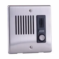 The AIPHONE LE-DA is a primary audio intercom station designed for indoor flush-mount installation. It operates on 6V DC and includes mounting hardware. This unit is compatible exclusively with the LE Series, enabling two-way voice communication for entry control and internal paging in commercial or residential buildings.