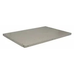 This solid steel shelf is designed for use with standard clip adjustable metal shelving systems. Constructed from 18-gauge steel, it provides a flat storage surface for material handling and storage applications in industrial environments. The shelf measures 48 inches overall width by 24 inches overall depth.