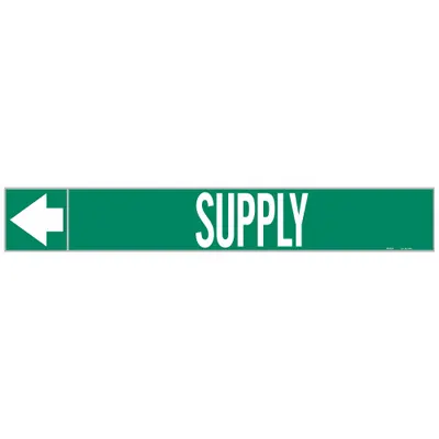 BRADY Pipe Marker: Supply, Green, White, Fits 1 1/2 to 2 in Pipe O.D., 25 Pipe Markers - Supply Adhesive Pipe Markers on a Roll
