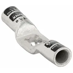 Locking lug for secure electrical terminations in high-vibration environments. Tin-plated copper contact material with a black finish. Dual shape with raised pads. Accepts 1/0 ga wire and fits a 3/8 in stud.