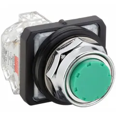This Dayton extended-profile push button is a momentary-action operator with a metallic actuator. It features 1 normally open and 1 normally closed contact and uses pressure plate terminals for wiring. Suitable for industrial control panels and machinery where a non-illuminated, extended-length push button is required.