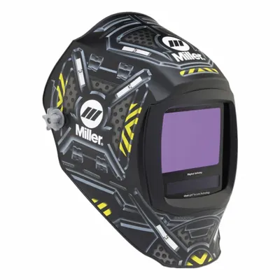 MILLER ELECTRIC Welding Helmet: Auto-Darkening, 4 Arc Sensors, Black/Gray/White/Yellow - Auto-Darkening Welding Helmets - Graphic