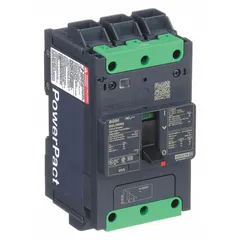 Molded case circuit breaker rated 90 A with a maximum interrupting rating of 100kA at 240V AC. Features a fixed instantaneous trip, Everlink Lug connections on both ends, and ABC phase connection. Suitable for overcurrent protection in power distribution systems requiring high fault current interruption.