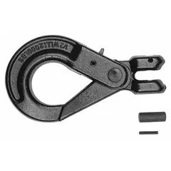 This steel slip hook is designed for general lifting applications, such as rigging and overhead lifting, to connect chains or cables to loads. It features a clevis mounting style, grade 80 rating, and a black finish with no visual indicator markings.