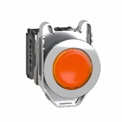 SCHNEIDER Illuminated Push Button: Illuminated, Flush Profile, Metallic, 30 mm - Illuminated Flush-Mount Push Buttons