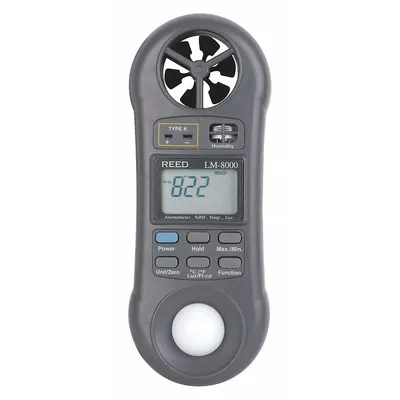 REED INSTRUMENTS 4-In-1 Anemometer: 1 fpm Air Velocity Resolution, Relative Humidity - Rotating Vane Air Velocity Meters