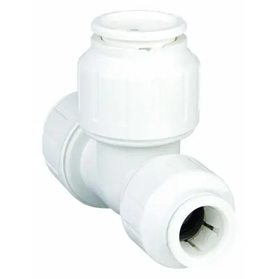 JOHN GUEST Push-Fit Tee Fitting: Tee, 1/2 in OD x 1/2 in OD x 1/2 in OD Size - Polysulfone Push-to-Connect Tube Fittings