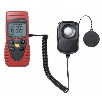AMPROBE Light Meter: Carrying Case/Protective Sensor Cover, ±3%/±6% Light Level Accuracy - Standard Light Meters