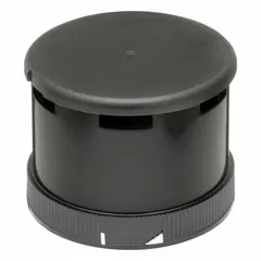 This 24V siren sounder module from the KombiSIGN 71 series produces a steady audible signal. With an overall diameter of 2 3/4 in and height of 2 1/8 in, it is designed for integration into tower light stacks to indicate machine status, fault warnings, or process signals in industrial automation and material handling environments.