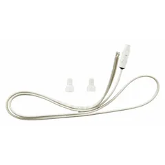 OEM replacement thermistor for refrigerators and freezers. Monitors internal temperature and sends resistance signals to the control board to regulate cooling cycles. Ensures accurate temperature sensing for proper appliance operation.