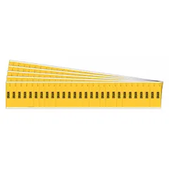 Yellow adhesive pipe markers with black 'Drain' legend, designed for pipes with an outside diameter of 3/4 in and smaller. Each pack contains 5 sheets with a total of 28 markers, without arrows. Used for identifying drain pipes in industrial and commercial piping systems.