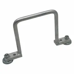 Aluminum magnetic cable clip with silver finish. Holds cable bundles up to 3 in diameter on ferrous surfaces with 20 lb capacity. Used for organizing and routing cables in industrial environments.