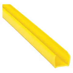 Replacement cushion strip for hand trucks, providing a protective surface to reduce vibration and prevent load damage. Made of plastic in white and yellow, with dimensions of 1 inch height, 1 7/8 inches width, and 52 inches overall length. Suitable for use in warehouses and industrial facilities.
