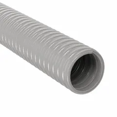This liquid-tight flexible plastic conduit from the G series has a 3/4 in trade size, gray color, and 100 ft nominal length. It is used to protect wiring in environments where moisture, dust, and vibration are present, such as machine tools, pumps, and control panels.