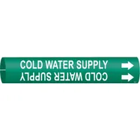 Pipe Marker: Cold Water Supply, Green, White, Fits 4 to 6 in Pipe O.D., 1 Pipe Markers, With Arrows (MPN 4031-D)