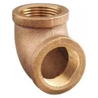 This low-pressure threaded pipe fitting is a 90° elbow with 1 in x 1 in female NPT threaded connections on both ends. It is rated for a maximum operating pressure of 200 psi. Used to change flow direction in piping systems for fluid or air applications