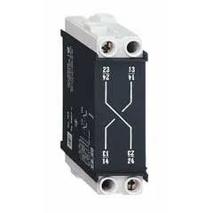 Auxiliary contact block for use with Tesys Vario Series motor starters and contactors. Includes 2 normally open (NO) contacts. Non-metallic construction. Rated 10 A at 690V AC. Signals control circuits when main contacts open or close.