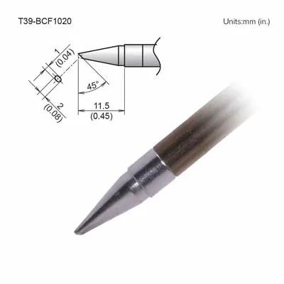 HAKKO T39-BCF1020 Tinned Face Soldering Tip, Bevel, 2 mm W, 11.5 mm Lg - T39 Series Soldering Tips