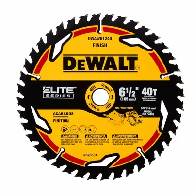 DEWALT Circular Saw Blade: 6 1/2 in Blade Dia., 40 Teeth, 0.07 in Cut Wd, 5/8 in Arbor Size - Wood-Cutting Blades