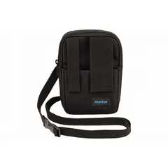 Black nylon holster with two pockets designed to carry knives. Attaches via clip, strap, or hook-and-loop, fitting belts up to 5 1/8 inches wide. Clip closure secures tools for hands-free access in industrial environments.