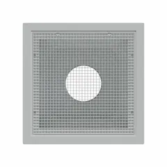 White smooth plastic lay-in grille for ceiling mounting. Measures 23 3/4 in H x 23 3/4 in W x 7 in D. Fire rated filter grille for use in HVAC systems requiring fire-rated components.