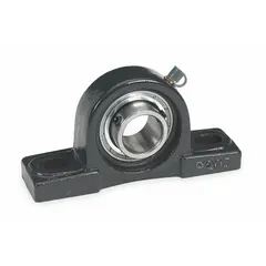 This light duty pillow block ball bearing supports rotating shafts in applications such as conveyors and fans. It features a cast iron housing with set screw locking, a 1 3/16 in shaft height, and a 3/8 in mounting bolt size. The bearing is rated for a maximum operating temperature of 200°F and is designed for inch-system use.